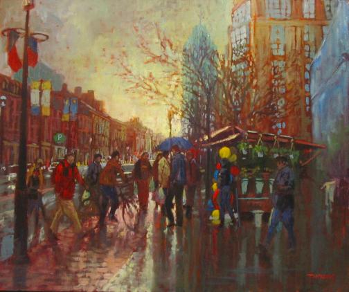 Balloons- Street Scene, Toronto- - Oil Painting by Dermot McKeown