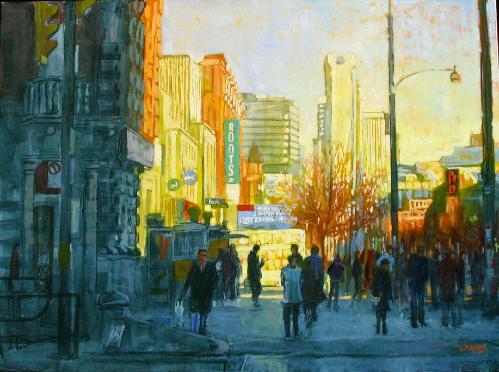 Roots Spadina - Toronto Street Scene- Original Oil painting by Dermot McKeown