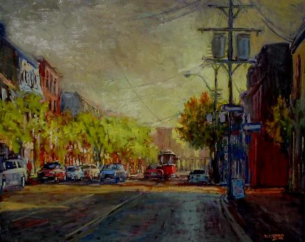 Queen Street West ll - toronto street scene-Original Oil painting by Dermot McKeown
